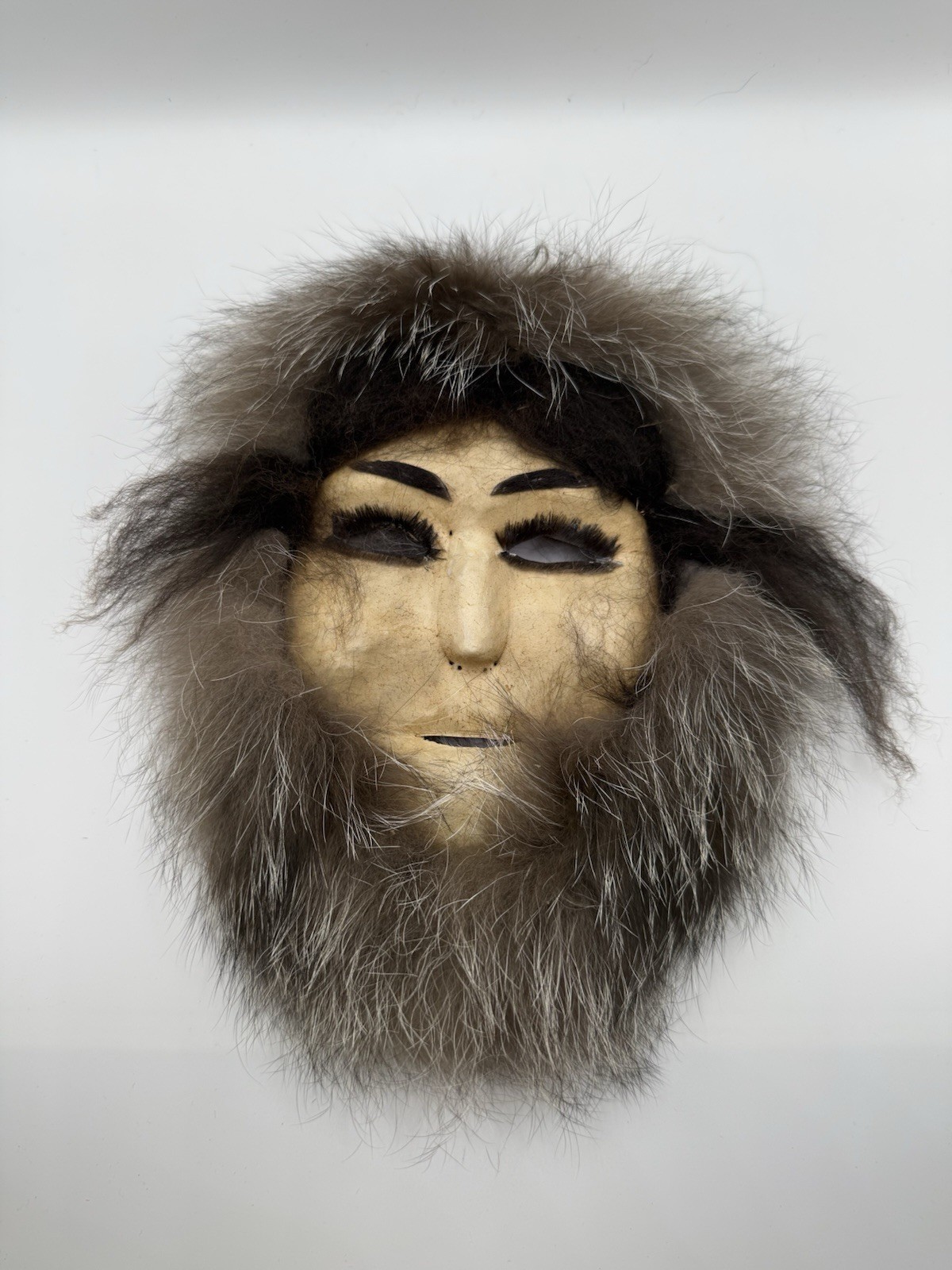 Vintage Alaskan Inuit Skin Mask Real Fur Hide Handmade Folk Art Wall Hanging Vintage Alaskan Inuit Skin Mask Real Fur Hide Handmade Folk Art Wall Hanging