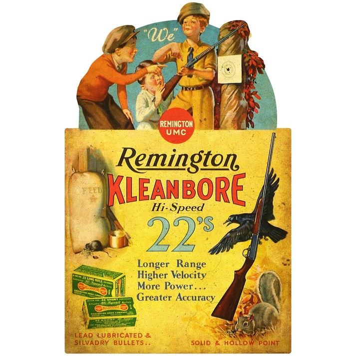 REMINGTON GUN KLEANBORE HI-SPEED 22's 36" HEAVY DUTY USA MADE METAL ADV SIGN REMINGTON GUN KLEANBORE HI-SPEED 22's 36" HEAVY DUTY USA MADE METAL ADV SIGN
