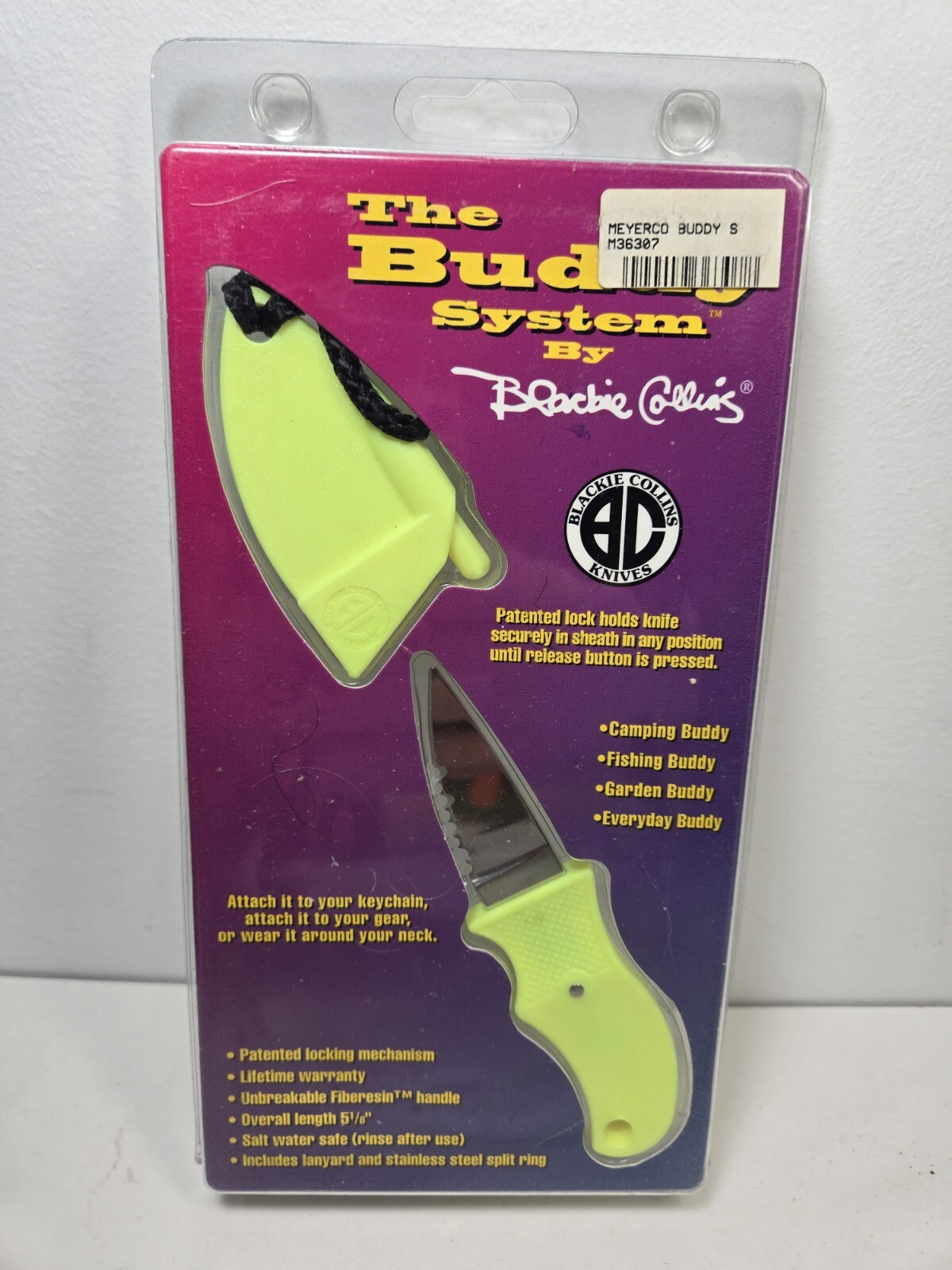 Vintage Blackie Collins The Buddy System Neck Knife Nos Made in US Neon Yellow Vintage Blackie Collins The Buddy System Neck Knife Nos Made in US Neon Yellow