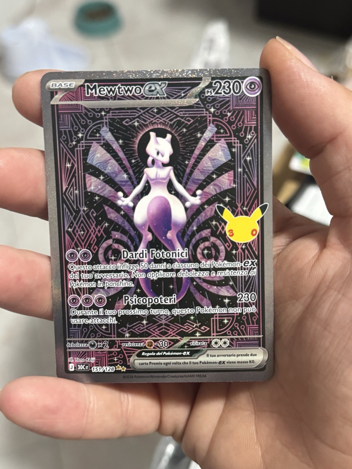 Mewtwo ex MEW 151/128 Italian 230 HP Holographic 30th Anniversary Pokemon Mewtwo ex MEW 151/128 Italian 230 HP Holographic 30th Anniversary Pokemon