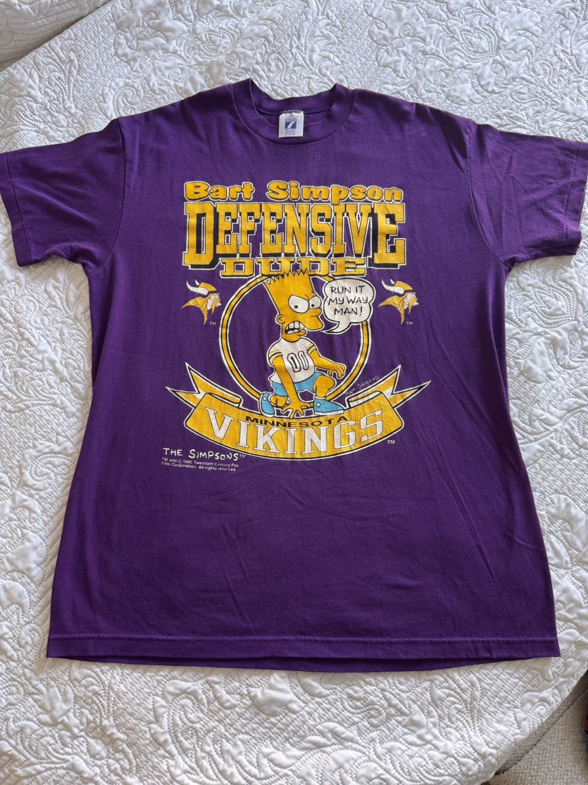 Vintage 1990 Bart Simpson /Vikings T-Shirt single stitch sleeves XL Vintage 1990 Bart Simpson /Vikings T-Shirt single stitch sleeves XL