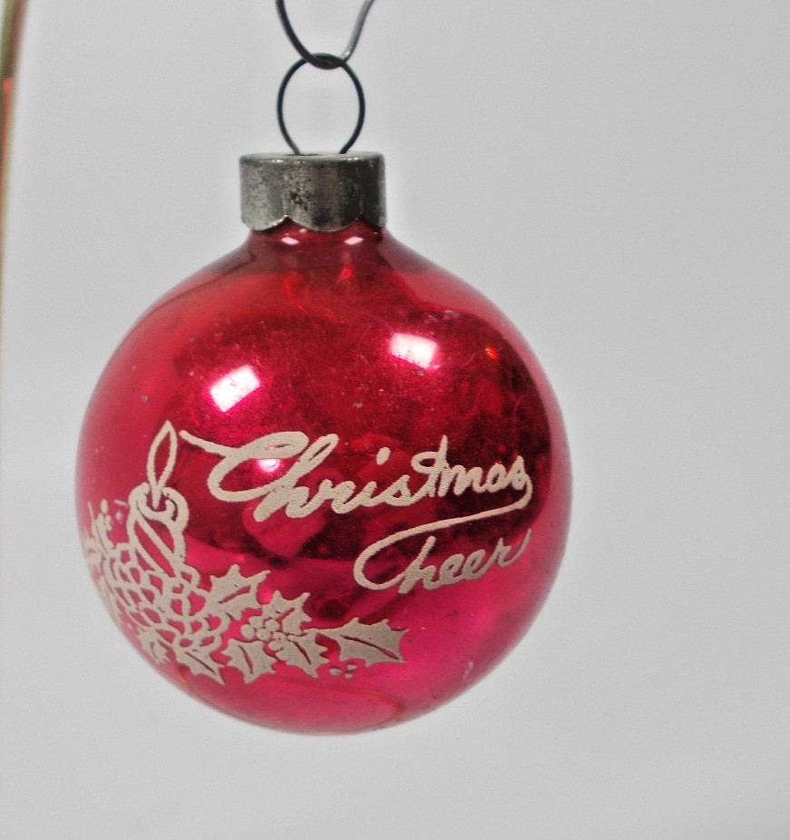 Vtg 1950's Franke Stenciled Christmas Cheer Ornament 2" Pink Vtg 1950's Franke Stenciled Christmas Cheer Ornament 2" Pink