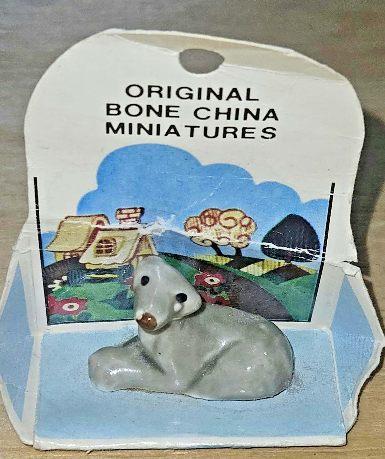 ORIGINAL BONE CHINA MINIATURE grey dog collectible puppy NEW OLD STOCK