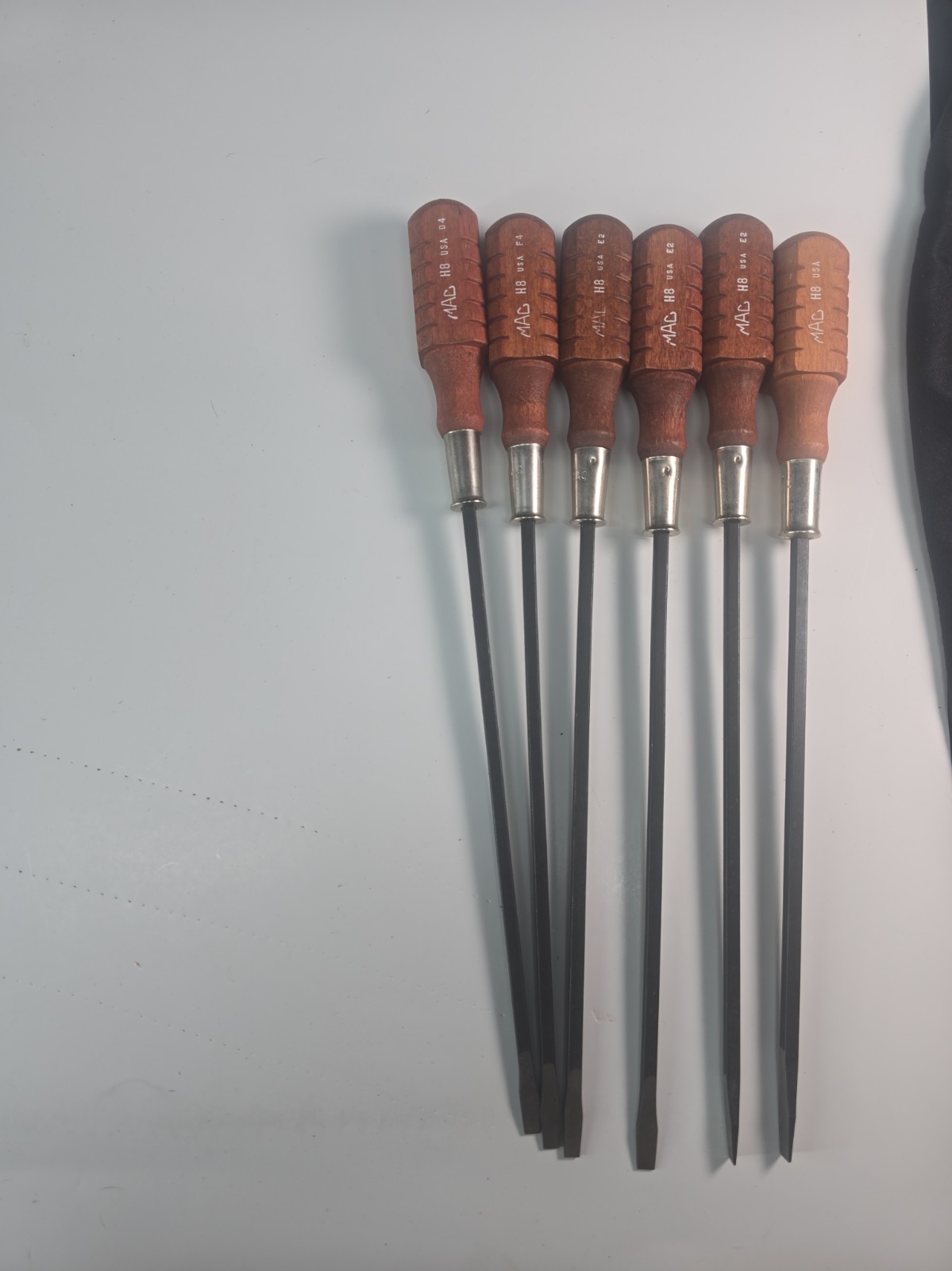 Vintage MAC Tools H8 FLAT Screwdriver Wood Handle Tools, USA Made Set