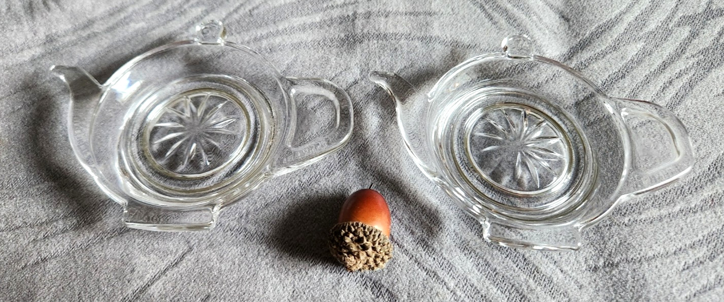 Adorable NOS Pair of 5" Vintage Teapot Shaped Crystal Tea Bag Tidys Star Motif Adorable NOS Pair of 5" Vintage Teapot Shaped Crystal Tea Bag Tidys Star Motif