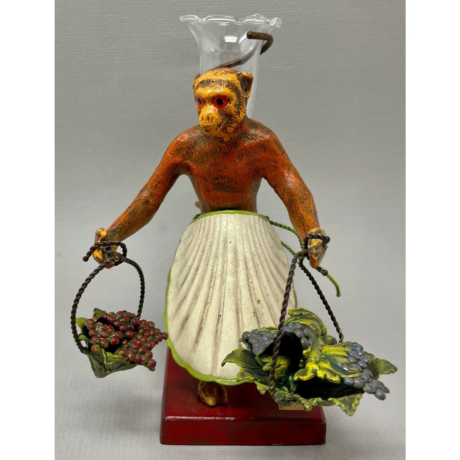 Vintage Petites Choses Cast Metal Monkey Bud Vase, Excellent Condition