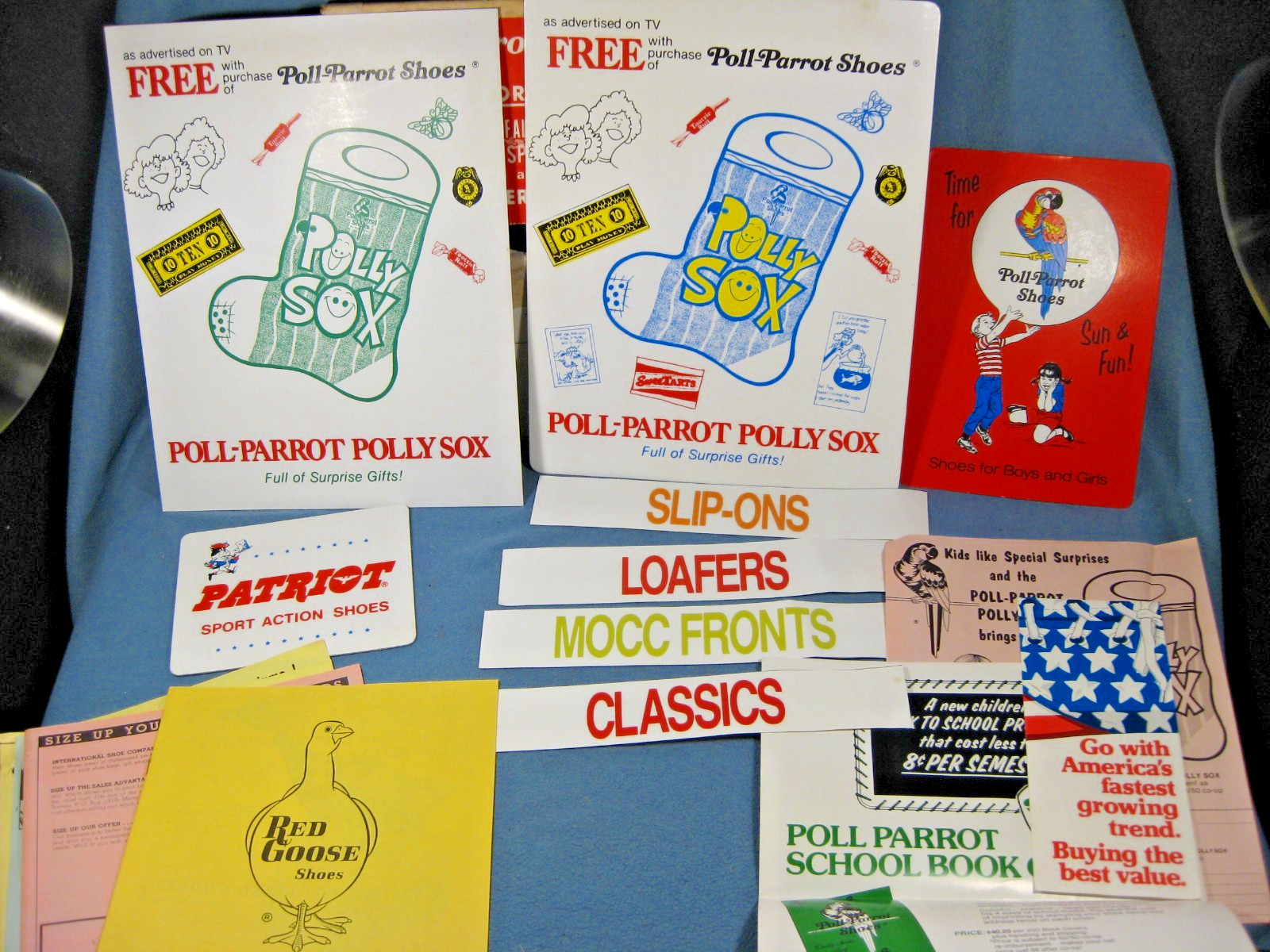 Lot of 4 Vtg. Cardboard Poll-Parrot Shoes Advertising Signs & Paperwork Org. Box Lot of 4 Vtg. Cardboard Poll-Parrot Shoes Advertising Signs & Paperwork Org. Box