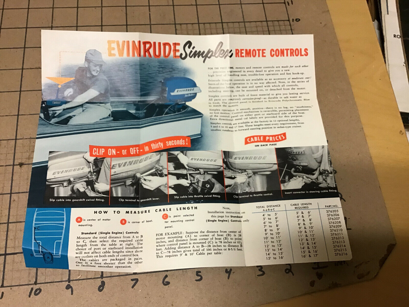 Vintage Original early; 1950's - EVINRUDE Simplex - remote controls booklet