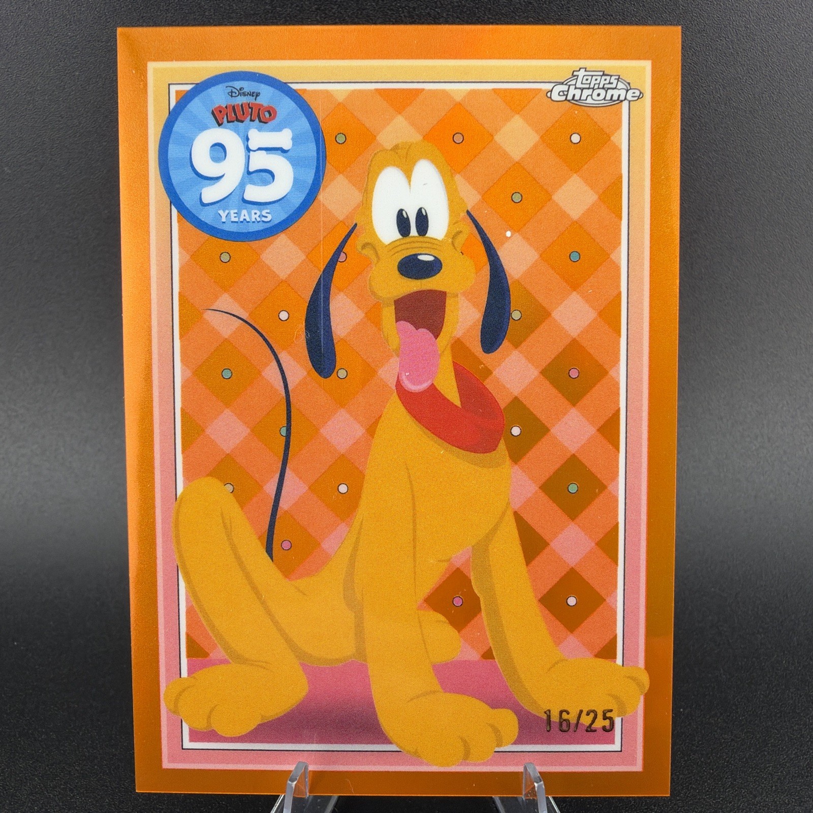 2025 Topps Chrome Disney Pluto 95th Anniversary Orange Refractor /25 2025 Topps Chrome Disney Pluto 95th Anniversary Orange Refractor /25