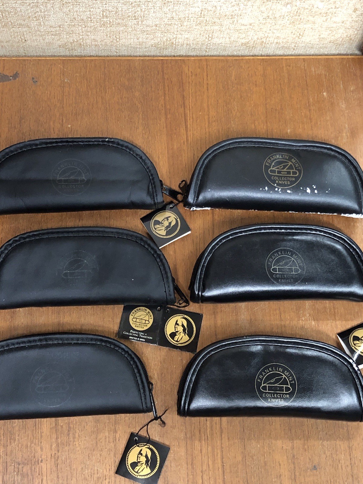 Lot 6 Franklin Mint Collector Knives Knife Black Pouches Cases