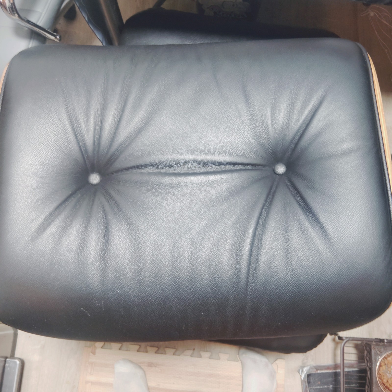 Vintage MCM Bentwood Ottoman Black Vinyl Eames Style Footstool Selig Plycraft