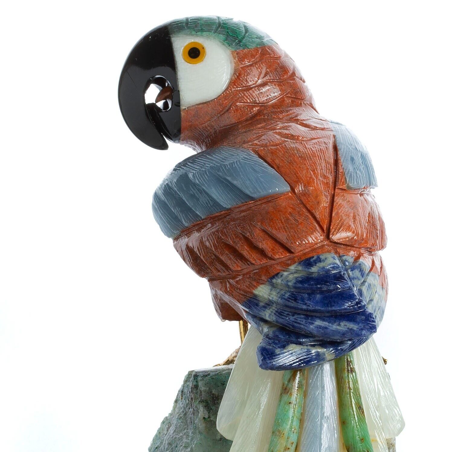 Handmade Macaw Parrot Bird Carving Sculpture Figurine - Stone Chrysocolla