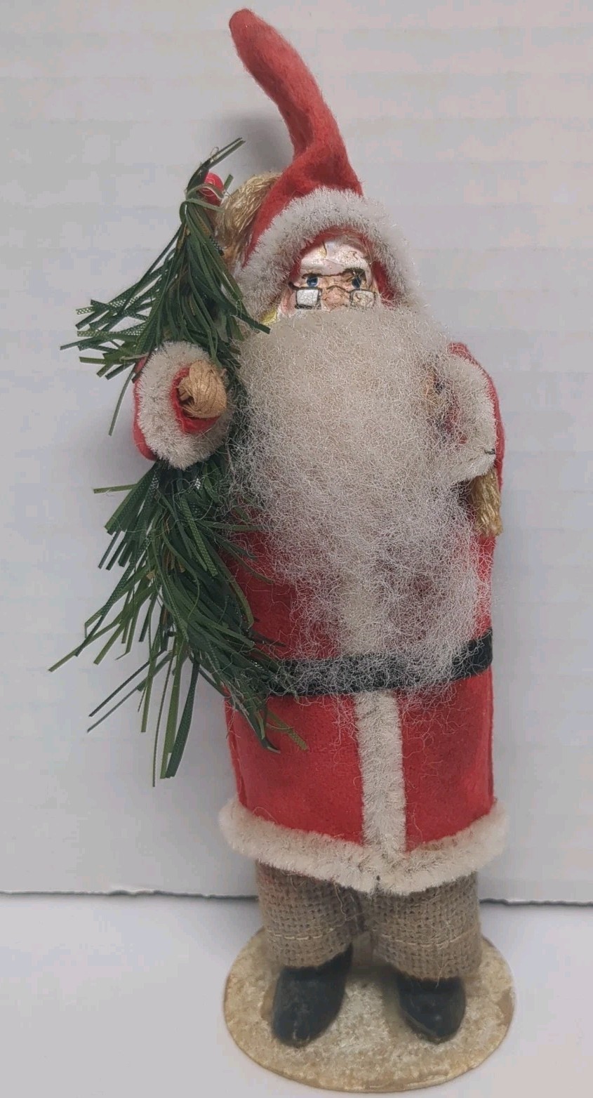 VTG 1988 Paper Mache SANTA W/Christmas Tree Branch VTG 1988 Paper Mache SANTA W/Christmas Tree Branch