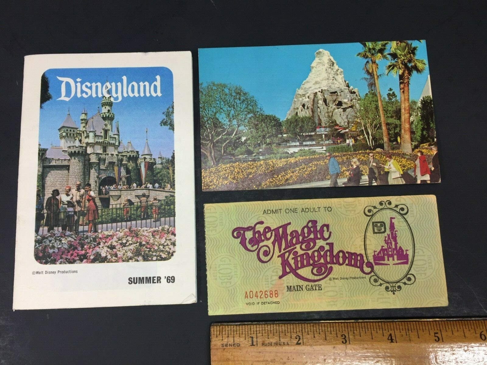 Vintage 1969 Walt Disney World Magic Kingdom Coupon Ticket Guide Postcard 1960's for Sale