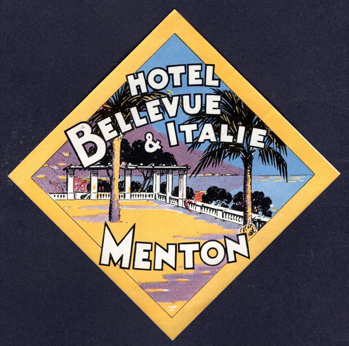 Vintage Hotel Luggage Label HOTEL BELLEVUE & ITALIE Menton Vintage Hotel Luggage Label HOTEL BELLEVUE & ITALIE Menton