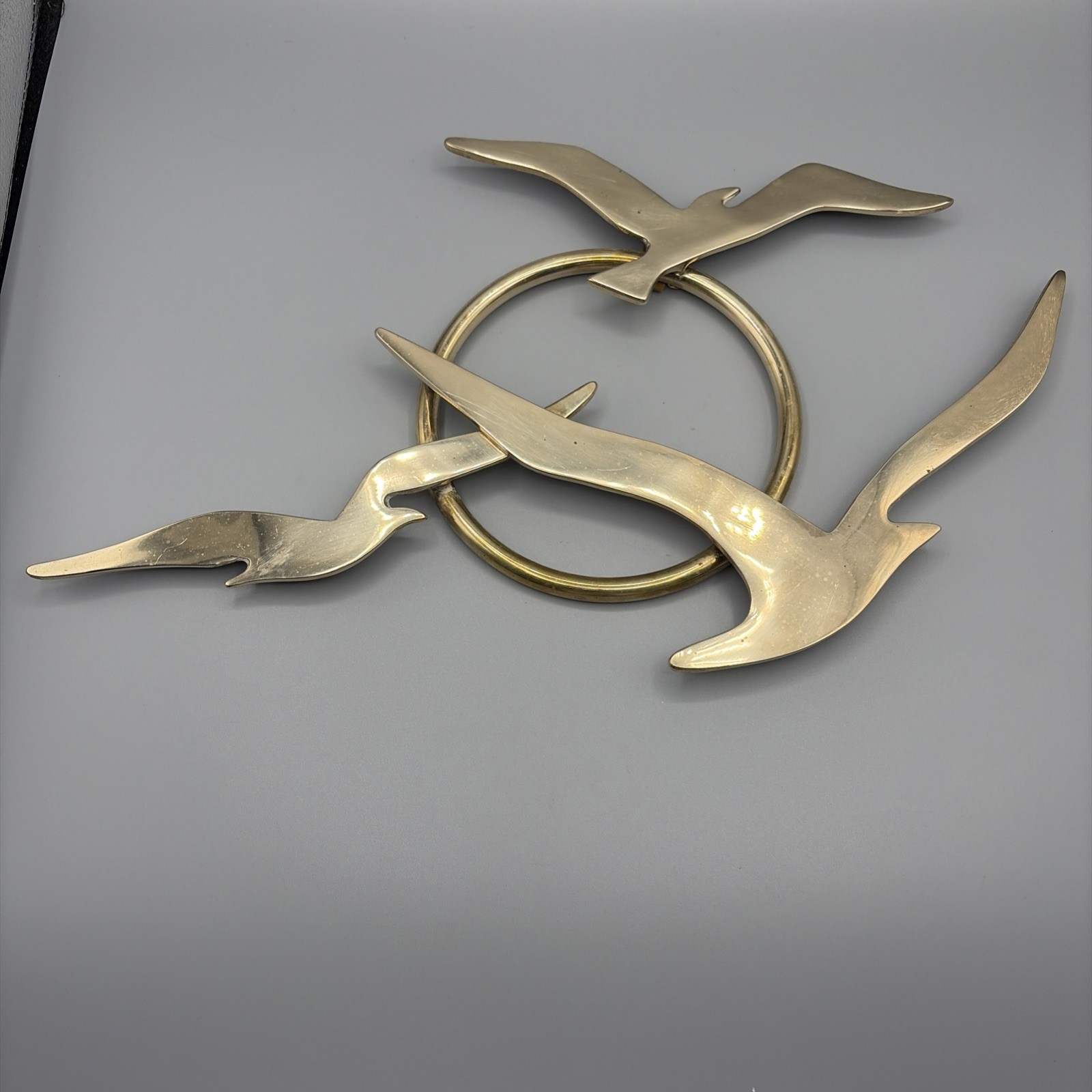Vintage 1970's Solid Brass Seagulls in Flight Wall Hanging MCM Decor Ring Vintage 1970's Solid Brass Seagulls in Flight Wall Hanging MCM Decor Ring
