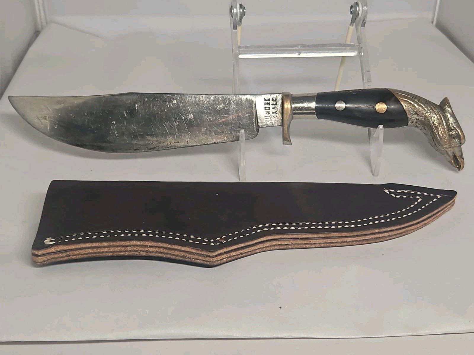 Vintage Mexico Bowie Knife 12" Eagle Head Pommel Fixed Blade Leather Sheath Vintage Mexico Bowie Knife 12" Eagle Head Pommel Fixed Blade Leather Sheath