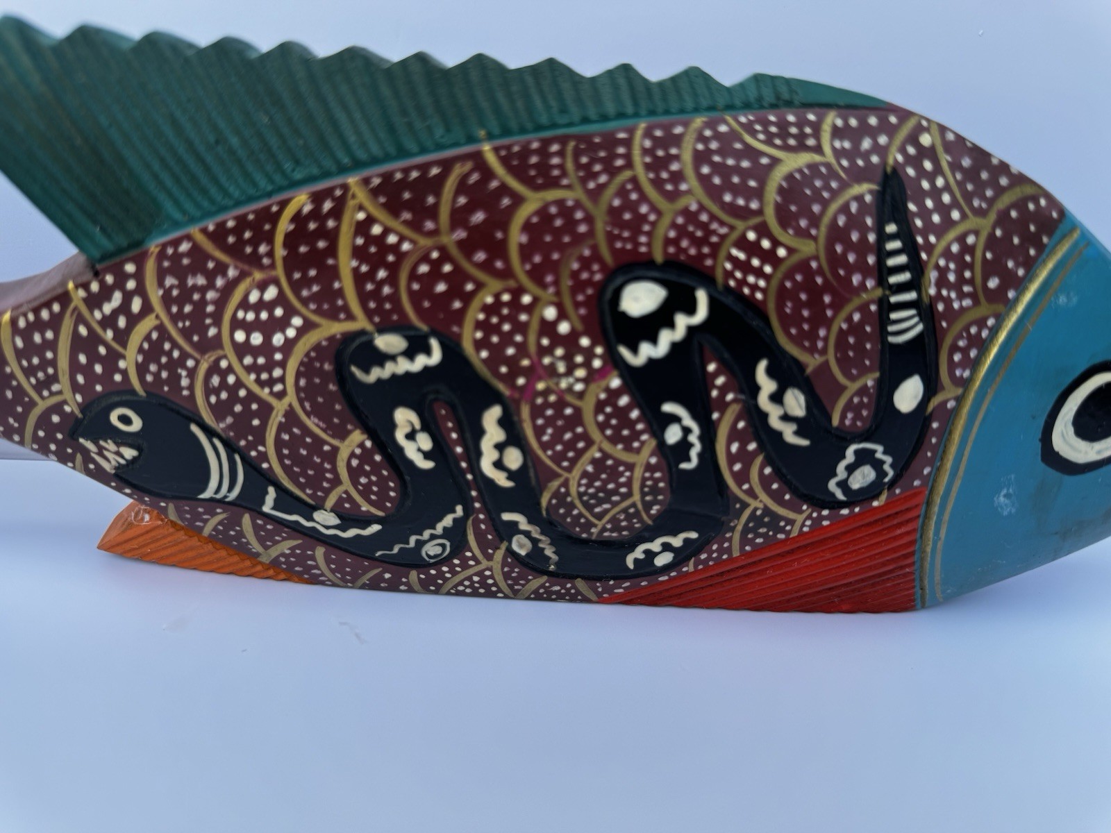 Large 14" Oaxacan Wood Carving Fish Alebrije Mexican Folk Art Snake Motif Large 14" Oaxacan Wood Carving Fish Alebrije Mexican Folk Art Snake Motif