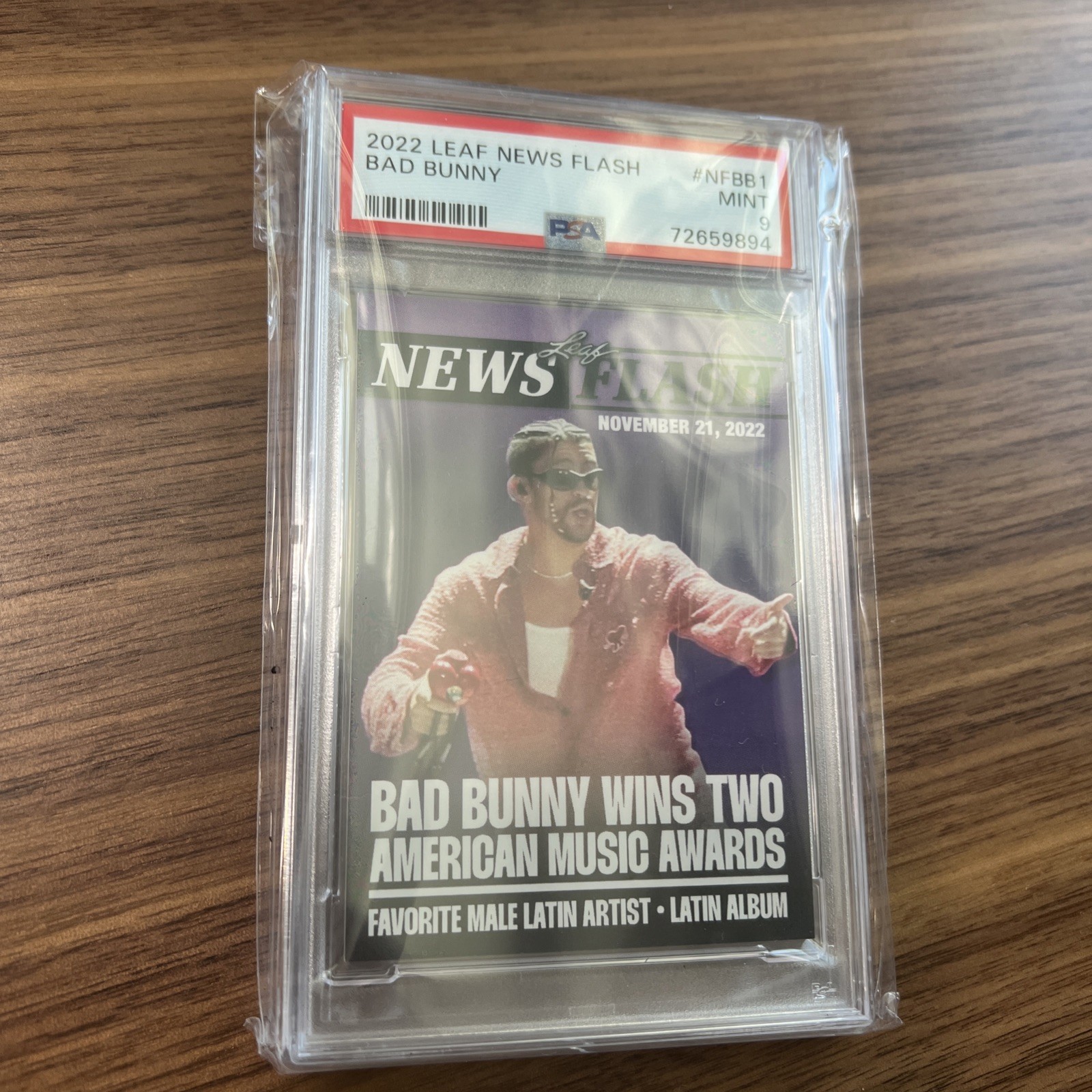 2022 Leaf News Flash Bad Bunny Wins Two AMA NF-BB1 Rookie Card RC /361 PSA 9 2022 Leaf News Flash Bad Bunny Wins Two AMA NF-BB1 Rookie Card RC /361 PSA 9
