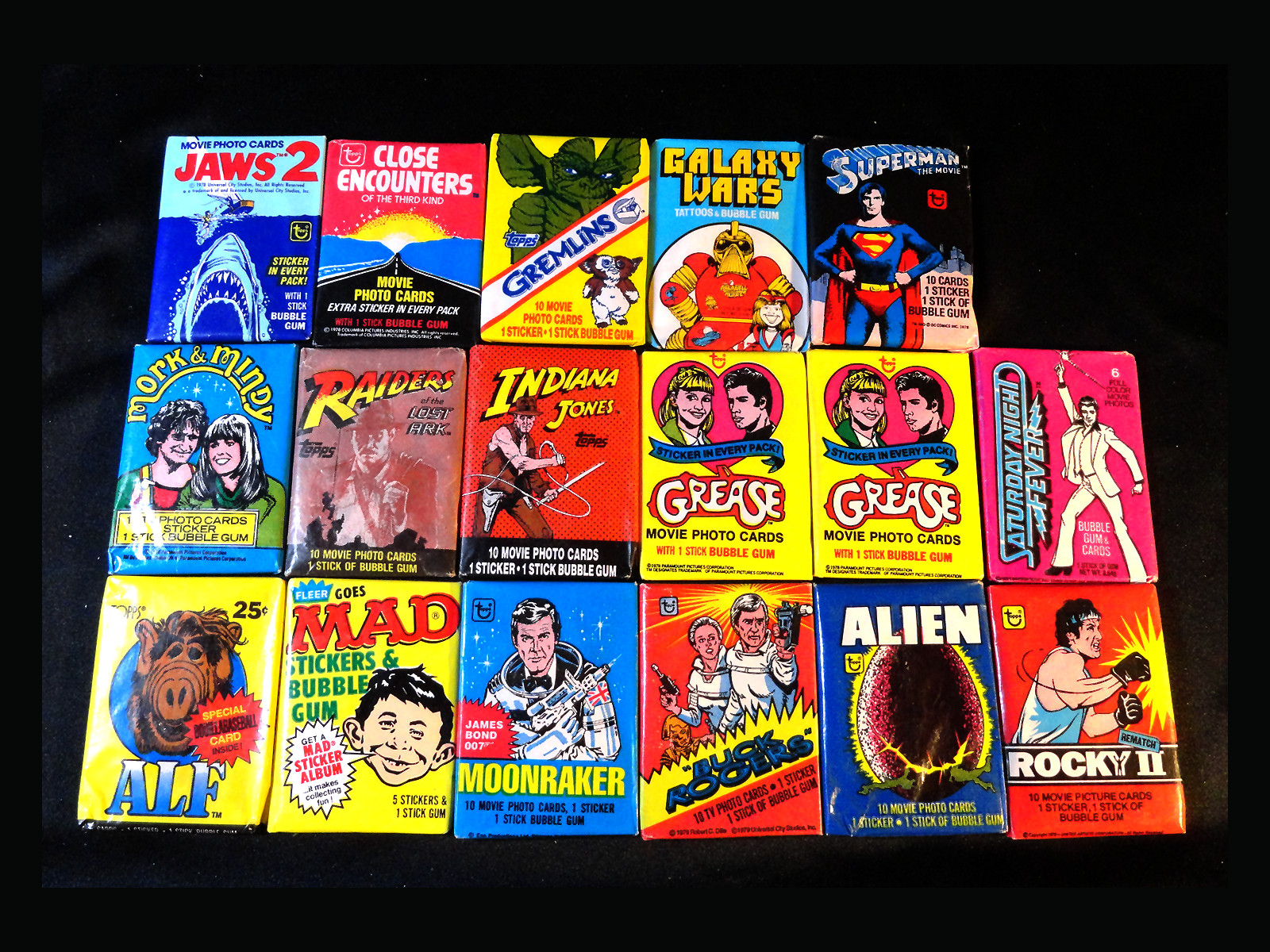 VINTAGE ENTERTAINMENT WAX PACKS, CARDS AND MEMORABILIA 1960s-70s-80s VINTAGE ENTERTAINMENT WAX PACKS, CARDS AND MEMORABILIA 1960s-70s-80s
