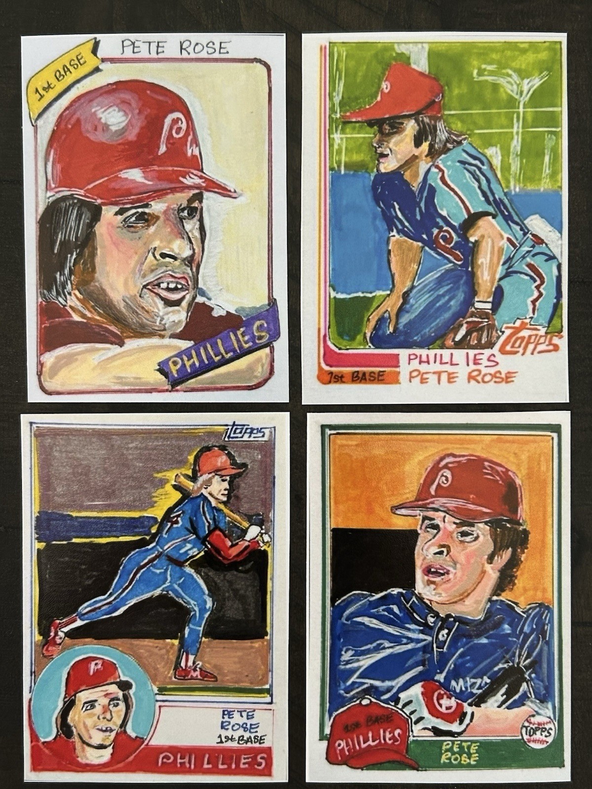 ACEO Sketch Trading Print Card Pete Rose Philadelphia Phillies Tribute 4 Lot Art ACEO Sketch Trading Print Card Pete Rose Philadelphia Phillies Tribute 4 Lot Art