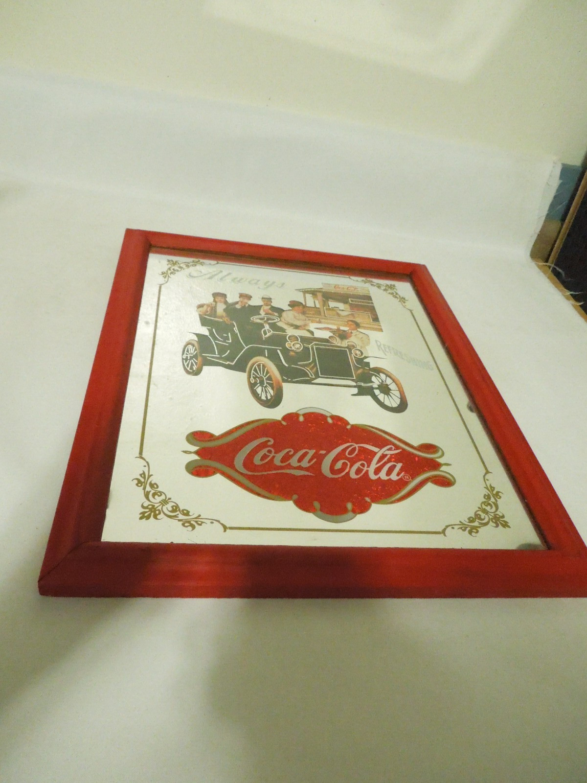 1994 Coca Cola Mirror Sign 1939 "Through the Years" Campaign Red Wood Frame