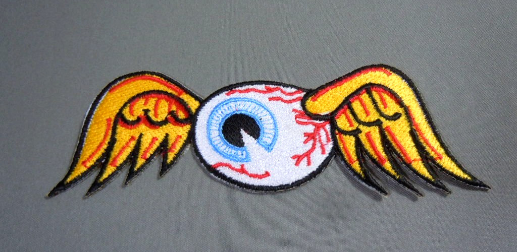 Von Dutch Flying Eyeball Iron-On Embroidered Patch Drag Race Hot Rod Rat Rod Von Dutch Flying Eyeball Iron-On Embroidered Patch Drag Race Hot Rod Rat Rod