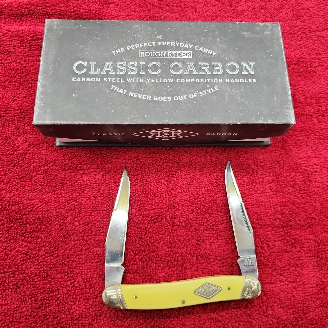 RoughRyder Classic Carbon RR1737 Pocketknife 2 Blade Carbon Steel Yellow Muskrat