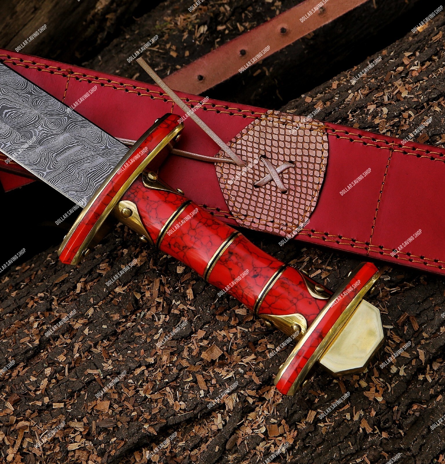 Eye-catching Handmade Damascus Steel Medieval / Viking Sword With Leather Sheath Eye-catching Handmade Damascus Steel Medieval / Viking Sword With Leather Sheath