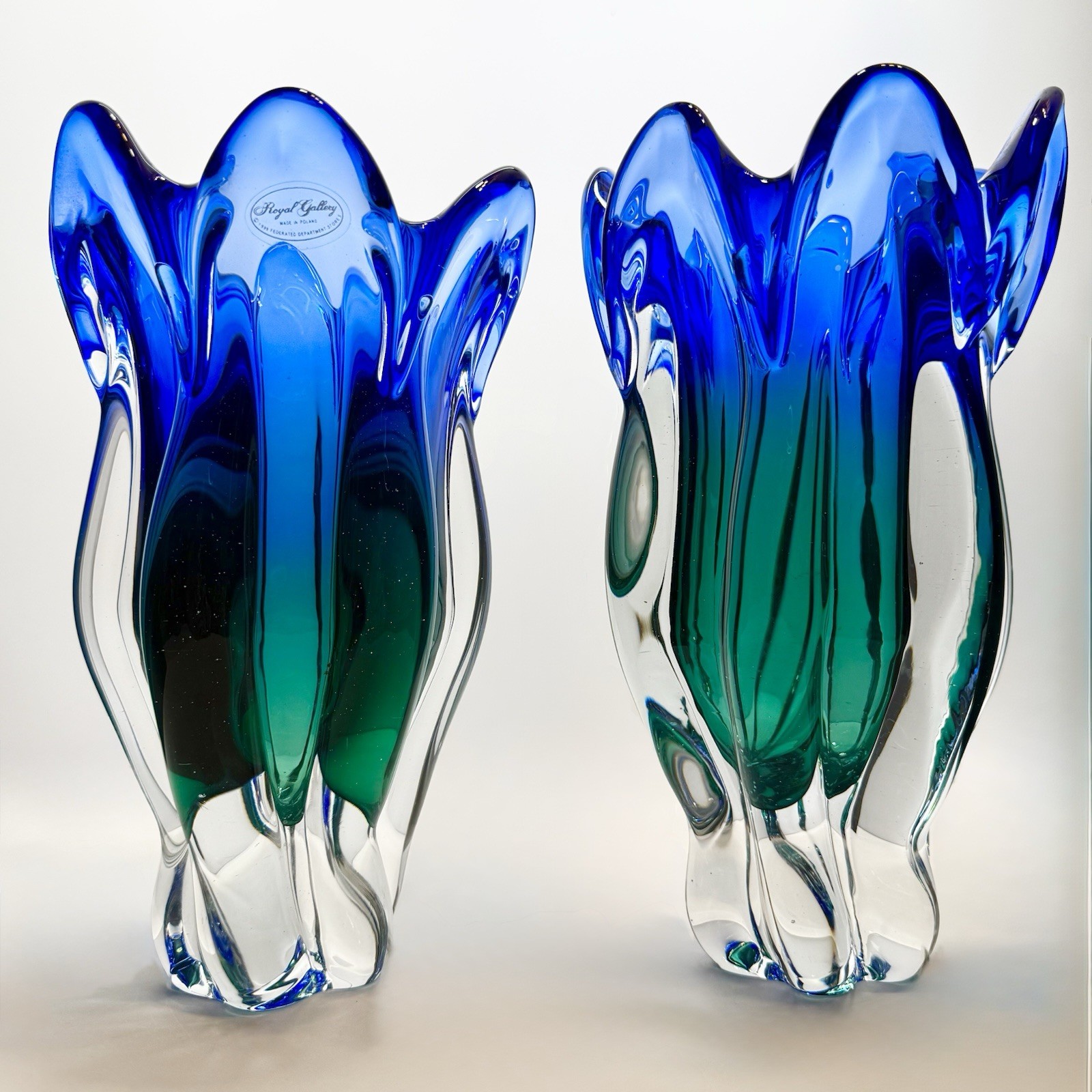 VTG (Set 2) “Royal Gallery”Handblown Art Glass Vase Sommerso Cobalt Blue &Green VTG (Set 2) “Royal Gallery”Handblown Art Glass Vase Sommerso Cobalt Blue &Green