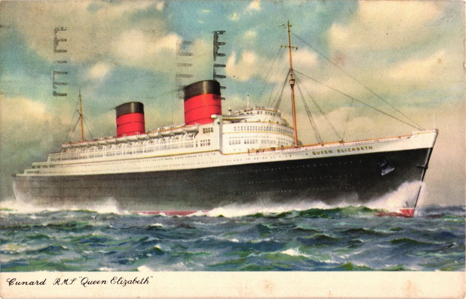 Cunard Queen Elizabeth 1,400 Passenger Ship c1955 Postcard Cunard Queen Elizabeth 1,400 Passenger Ship c1955 Postcard