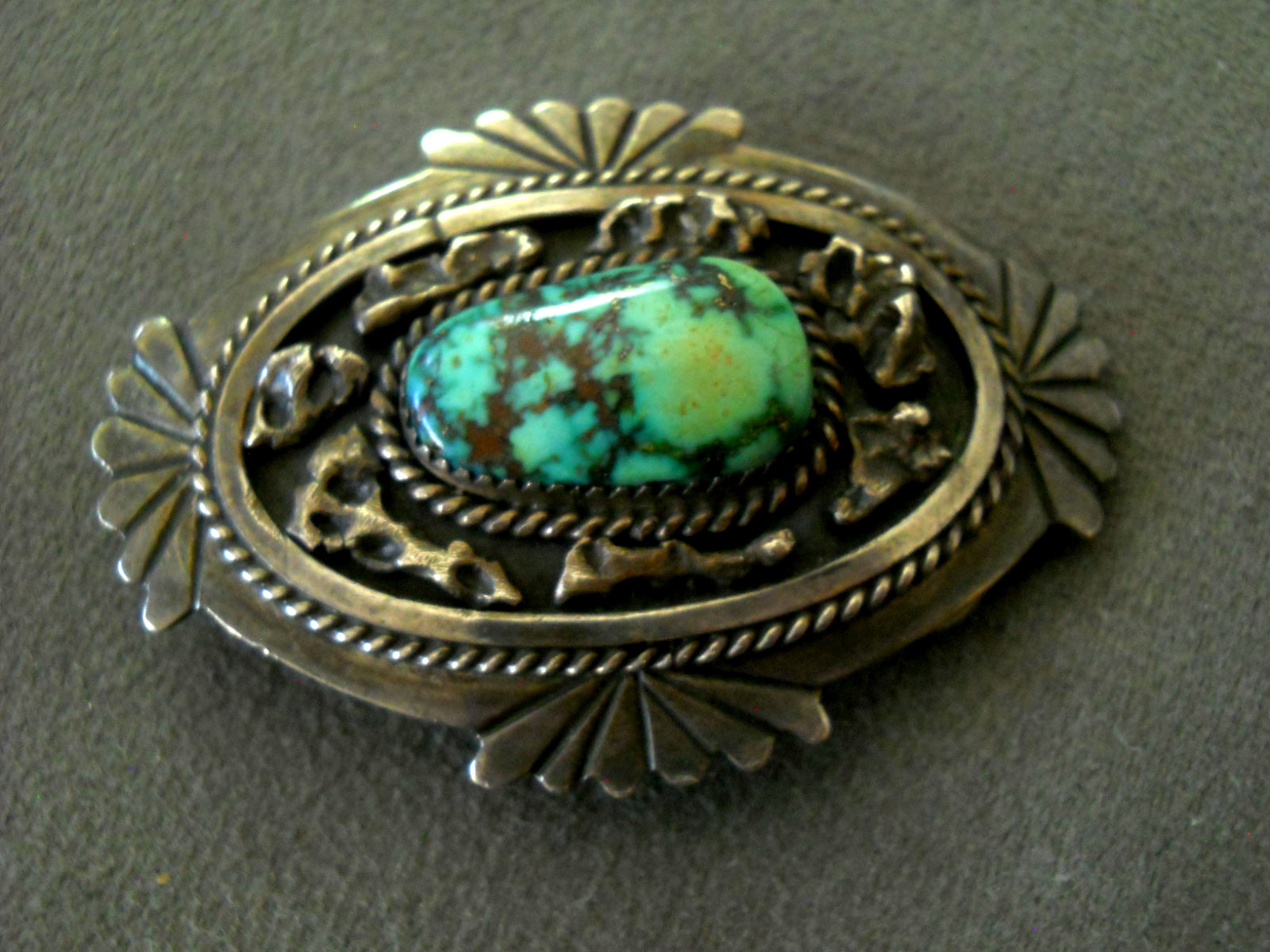 Native American Navajo High-Grade Turquoise Sterling Silver Belt Buckle Signed Native American Navajo High-Grade Turquoise Sterling Silver Belt Buckle Signed
