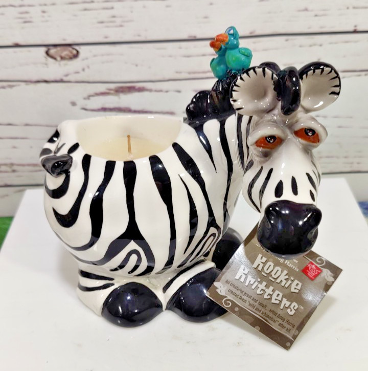 Doug Harris for Russ Kookie Kritters Ceramic Whimsical Zebra Candle 5"T x 6" L