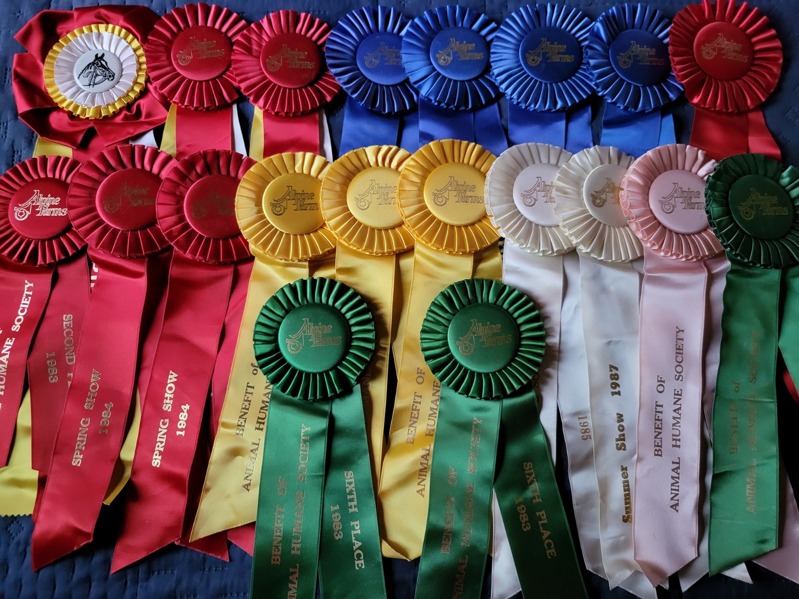 "Alpine Farms" Horse Show Ribbons Awards Equestrian Events Vintage 1978 & 1980's "Alpine Farms" Horse Show Ribbons Awards Equestrian Events Vintage 1978 & 1980's