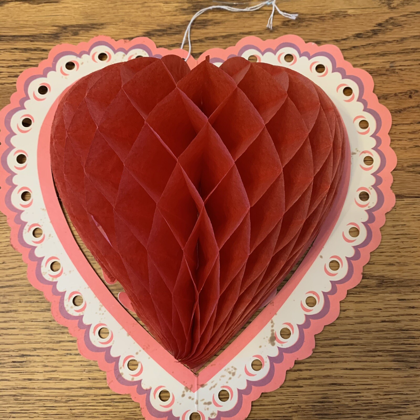 Valentine Honeycomb Tissue Fan Heart Biestle USA Vintage Hanging Store Display