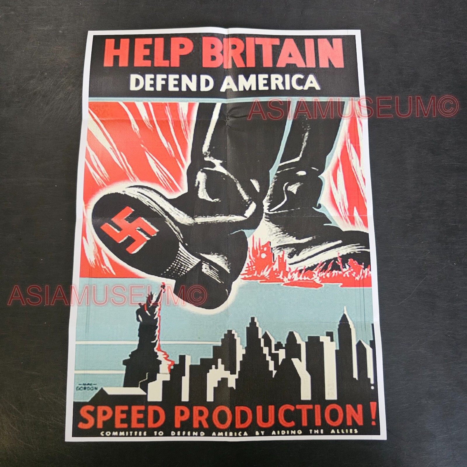 1944 WW2 USA HELP CRITAIN DEFEND AMERICA SPEED PRODUCTION PROPAGANDA POSTER G75