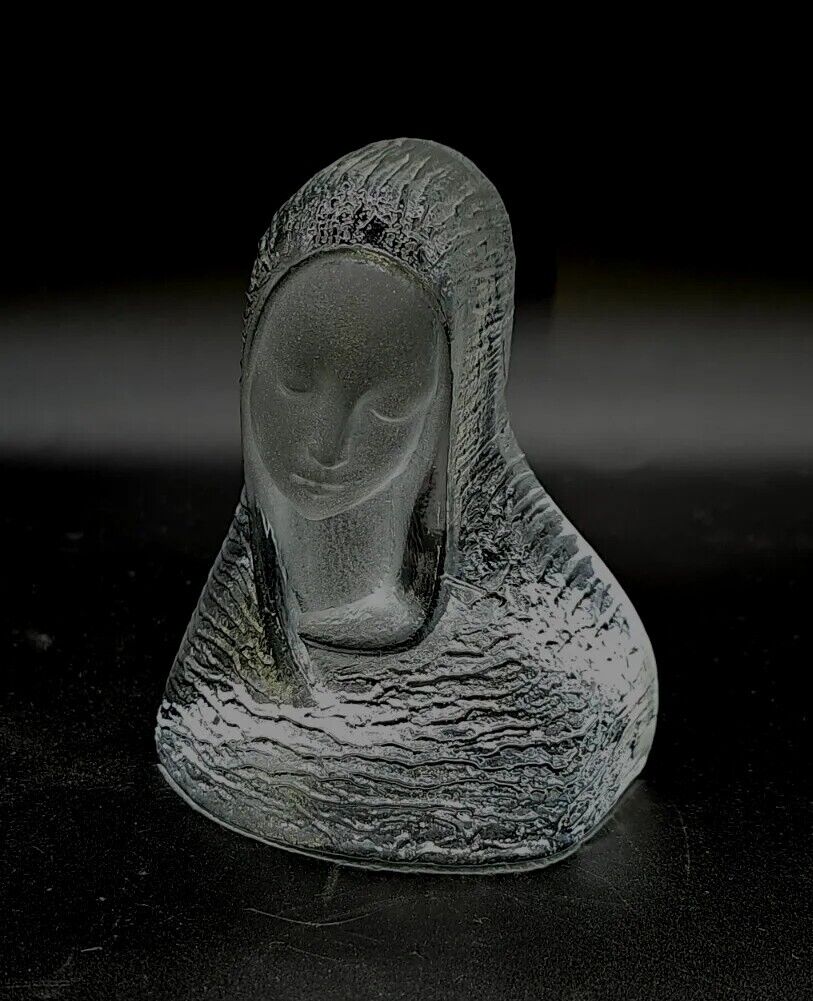 Viking Clear Art Glass Virgin Mary Madonna Sculptural Paperweight Bookend 