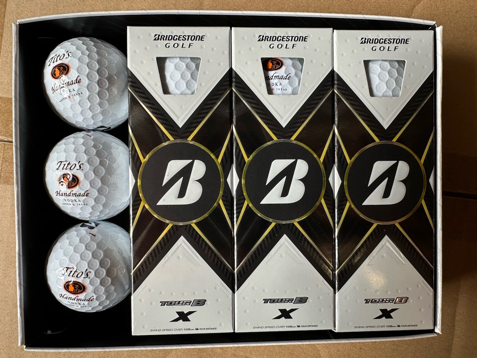 Bridgestone Tour B X Golf Balls With Tito’s Vodka Logo. 1 Dozen Bridgestone Tour B X Golf Balls With Tito’s Vodka Logo. 1 Dozen