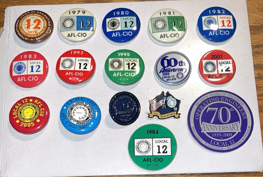 (14) IUOE Local #12 AFL-CIO Union Button/Pinback Lot (Operating Engineers) 70th (14) IUOE Local #12 AFL-CIO Union Button/Pinback Lot (Operating Engineers) 70th