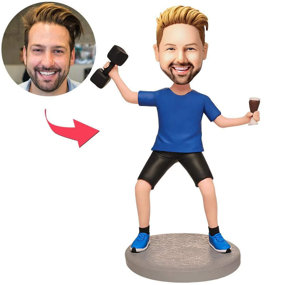 Custom Happy Man Bobblehead Holding Dumbbells Personalized Gift for Fitness Love Custom Happy Man Bobblehead Holding Dumbbells Personalized Gift for Fitness Love