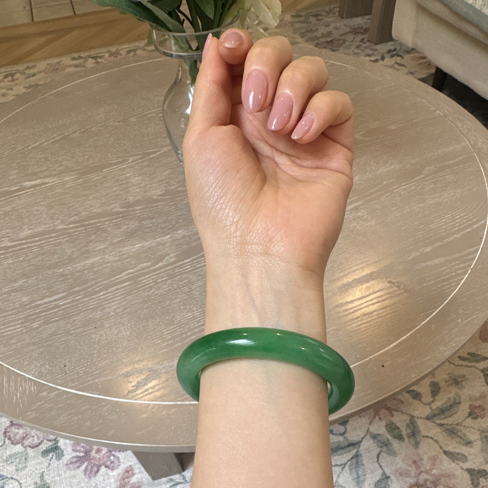 Vintage antique Full Green Jadeite Round Bangle size unknown maybe 59mm Vintage antique Full Green Jadeite Round Bangle size unknown maybe 59mm