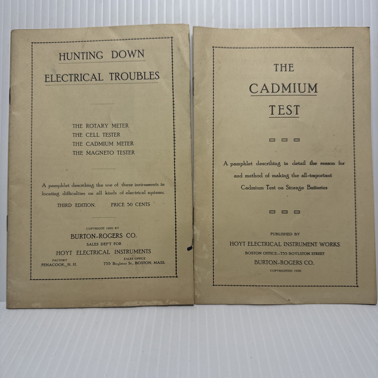 Vintage 1920s Hoyt Electrical Instrument Works Manuals Cadmium Magneto Testers Vintage 1920s Hoyt Electrical Instrument Works Manuals Cadmium Magneto Testers