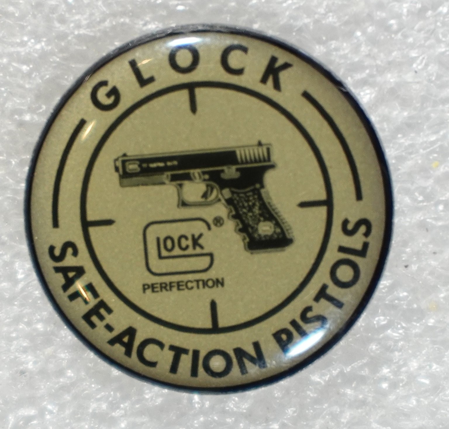 Glock Pinback Button Safe-Action Pistols Promo Approx 1" Round Glock Pinback Button Safe-Action Pistols Promo Approx 1" Round