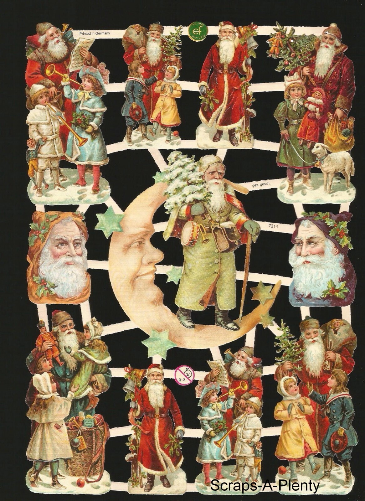German Embossed Style Scrap Die Cut Relief - Christmas Santa Moon WOW EF7314 German Embossed Style Scrap Die Cut Relief - Christmas Santa Moon WOW EF7314