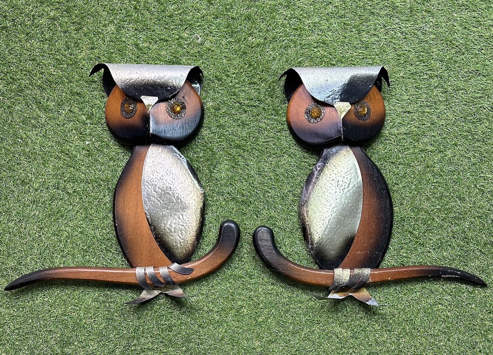 MCM 2 Mid Century Modern Vintage Owls Wood & Metal Wall Art Hanging Decor VHTF MCM 2 Mid Century Modern Vintage Owls Wood & Metal Wall Art Hanging Decor VHTF