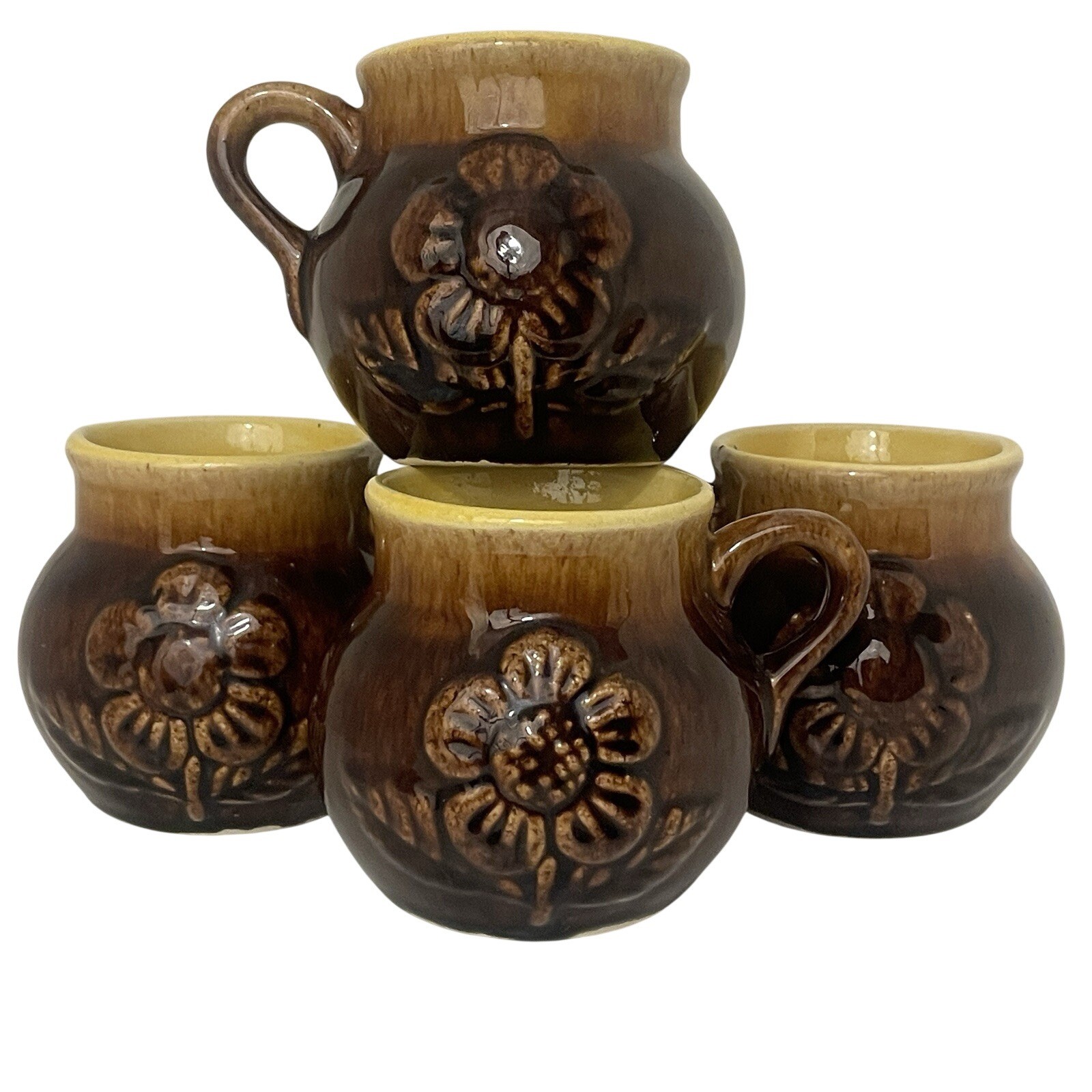 Vintage 1970s Ceramic Mug Set Of 4 cottagecore mid century Flower Coffee Mug Vintage 1970s Ceramic Mug Set Of 4 cottagecore mid century Flower Coffee Mug