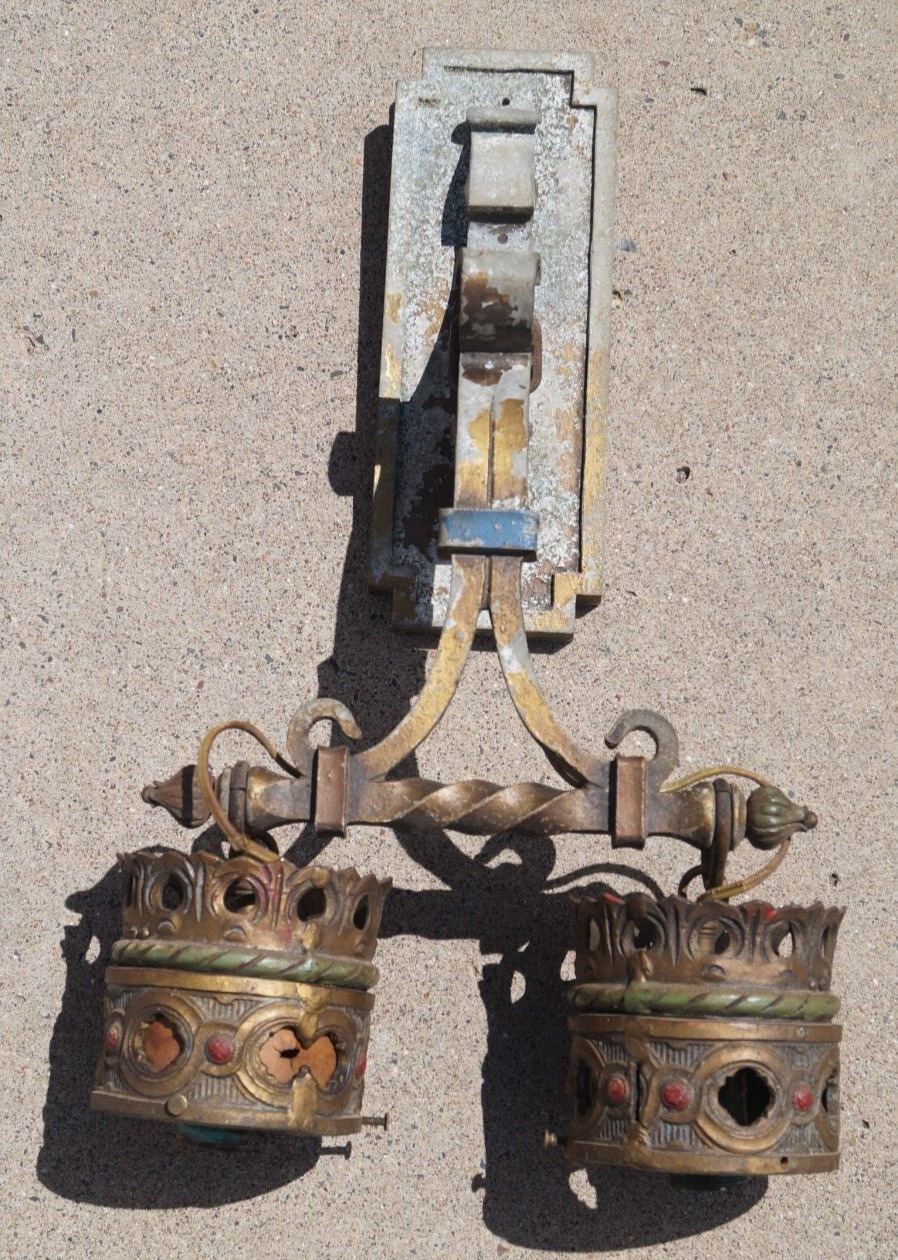 Antique 1913 Iron Wall Sconce Light Fixture / Hanging Lamp - UNUSUAL - RARITY