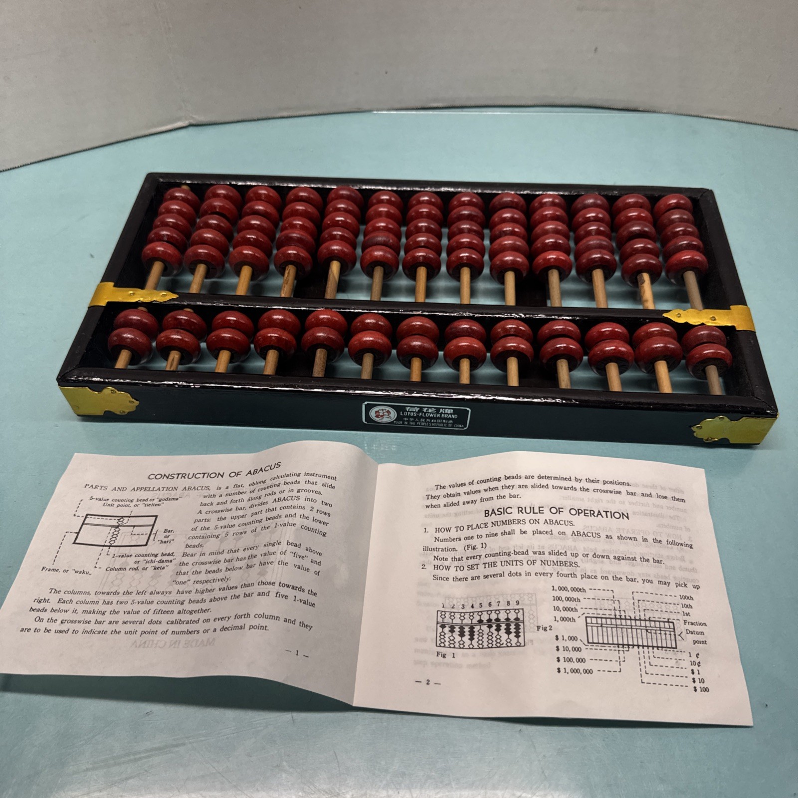 Vintage Lotus Flower Brand Chinese Abacus 13 Rods 91 Beads New Old Stock Red Vintage Lotus Flower Brand Chinese Abacus 13 Rods 91 Beads New Old Stock Red