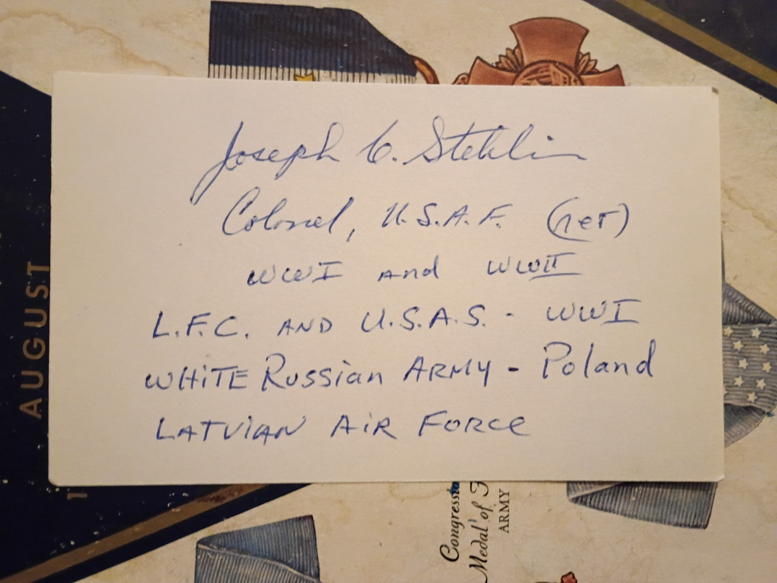 Col. JOSEPH C. STEHLIN, USAF Aviator- Served under FOUR Flags Signed 3x5 SCARCE Col. JOSEPH C. STEHLIN, USAF Aviator- Served under FOUR Flags Signed 3x5 SCARCE