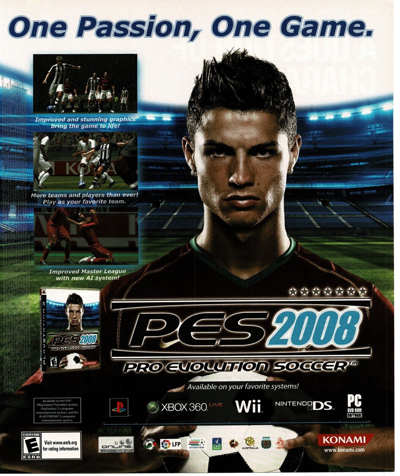 2008 PES 2008 Pro Evolution Soccer Video Game Vintage Print Ad Cristiano Ronaldo